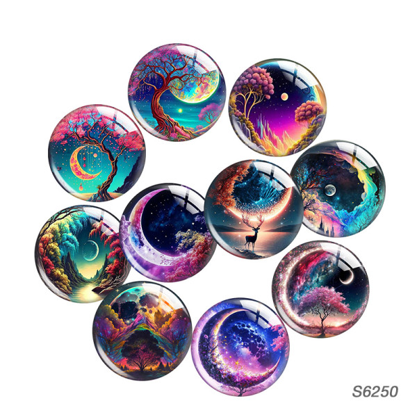 20MM Life Tree Moon glass snap button charms