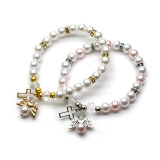 Cross Angel White Pink Pearl Bracelet