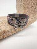Vintage Metal Butterfly PU Leather Magnetic Buckle Bracelet