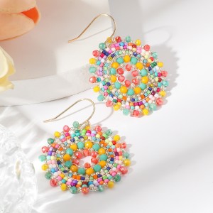 Bohemian handmade beaded woven colored crystal bead earrings