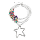Pearl beaded turquoise multi-layer star necklace