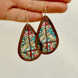 Droplet shaped earrings inlaid with acrylic church colored printed translucent earrings