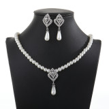 Alloy Pearl Water Diamond Wedding Party Earring Necklace Set