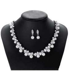 Alloy Pearl Water Diamond Wedding Party Earring Necklace Set