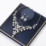 Alloy Pearl Water Diamond Wedding Party Earring Necklace Set