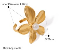 Stainless steel flower pearl ring
