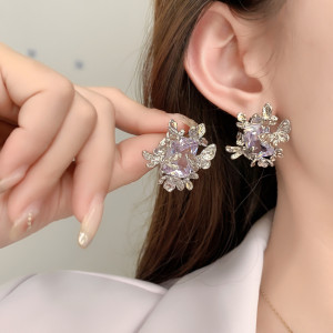 Stainless steel butterfly zircon earrings