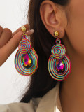 Metal wire wrapped colored glass Bohemian acrylic earrings
