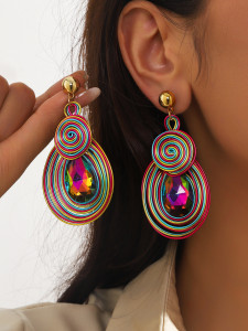 Metal wire wrapped colored glass Bohemian acrylic earrings