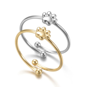 Stainless steel dog paw print open ring