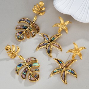 Stainless steel seashell starfish leaf vacation earrings