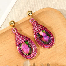 Metal wire wrapped colored glass Bohemian acrylic earrings