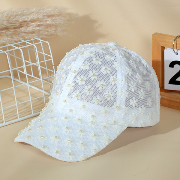 Pearl sun hat, summer face covering, sun protection, lace duckbill hat, hollowed out flower baseball cap