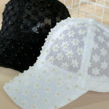 Pearl sun hat, summer face covering, sun protection, lace duckbill hat, hollowed out flower baseball cap