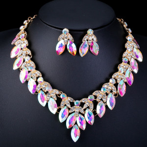 Alloy Water Diamond Wedding Party Earring Necklace Set