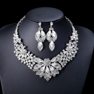 Alloy Water Diamond Wedding Party Earring Necklace Set