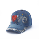 Fashionable rhinestone shiny cross love curved brim denim baseball cap casual sun shading duckbill cap