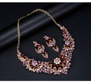 Alloy Water Diamond Wedding Party Earring Necklace Set