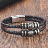 21CM stainless steel  genuine leather rope woven bracelet