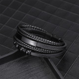 21CM stainless steel  genuine leather rope woven bracelet