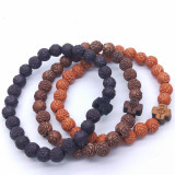 Imitation wood rose bead cross bracelet