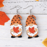 Autumn Thanksgiving Pumpkin Maple Leaf Cute Dwarf Pendant Earrings Wooden Double sided Earrings