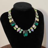 Full diamond necklace, colorful gemstones, fashionable banquet, super sparkling accessories