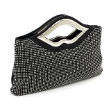 Fashionable aluminum rhinestone splicing lip hand-held banquet bag, single shoulder crossbody bag