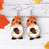 Autumn Thanksgiving Pumpkin Maple Leaf Cute Dwarf Pendant Earrings Wooden Double sided Earrings