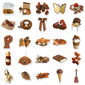 50 Brown Ins Style Handheld Account Stickers Art Fresh Simple Stickers DIY Mobile Computer Water Cup Decoration Waterproof Stickers