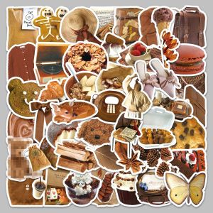 50 Brown Ins Style Handheld Account Stickers Art Fresh Simple Stickers DIY Mobile Computer Water Cup Decoration Waterproof Stickers
