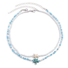Mizhu starfish Bohemian style beach turtle double-layer layered fashion collarbone necklace