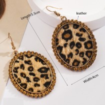 Leopard print sequined leather earrings, alloy diamond studded pearl oval earrings