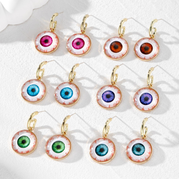 Halloween cat eye stone glass simulation eyeball red bloodshot eye earrings