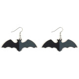 Halloween Wooden Single sided Printed Pumpkin Hole Head Ghost Bat Earrings