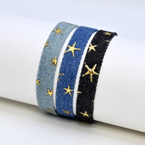 Denim Cowboy fabric star adjustable bracelet