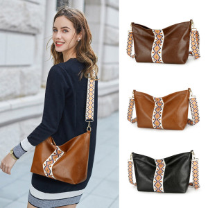 Bohemian retro color blocked crossbody bag with woven strap, mailman bag, single shoulder strap, large capacity bag