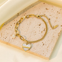 Stainless steel pearl love pendant bracelet