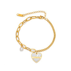 Stainless steel pearl love pendant bracelet