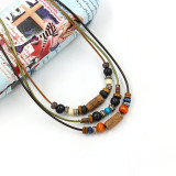 Bohemian multi-layered colorful wooden bead necklace