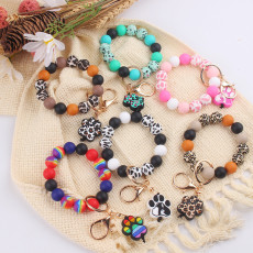 Silicone bead keychain creative DIY cartoon dog paw pendant bracelet keychain