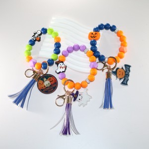 Halloween acrylic PU leather tassel bracelet keychain bag accessories pendant