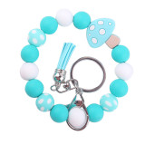 Keychain pendant leather PU short tassel mushroom silicone bead bracelet keychain