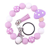 Keychain pendant leather PU short tassel mushroom silicone bead bracelet keychain