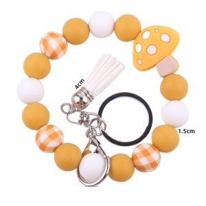 Keychain pendant leather PU short tassel mushroom silicone bead bracelet keychain