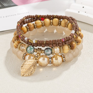 Bohemian ethnic style multi-layer wooden bead glass bead bead bead bracelet