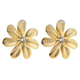 Fashionable hollow alloy diamond studded flower earrings