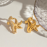 Stainless steel seahorse starfish rhinestone earrings