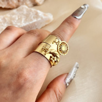 Stainless Steel Star Moon Open Ring