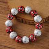 Christmas Elk Candy Striped Wave Snowflake Printed Bracelet Hand String Wooden Elastic Beads